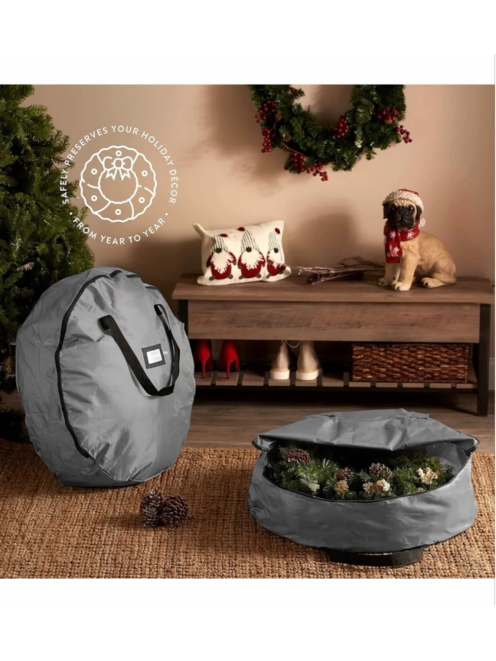 NEW 2 Pack Oxford Christmas Wreath Storage Container 48” Bag